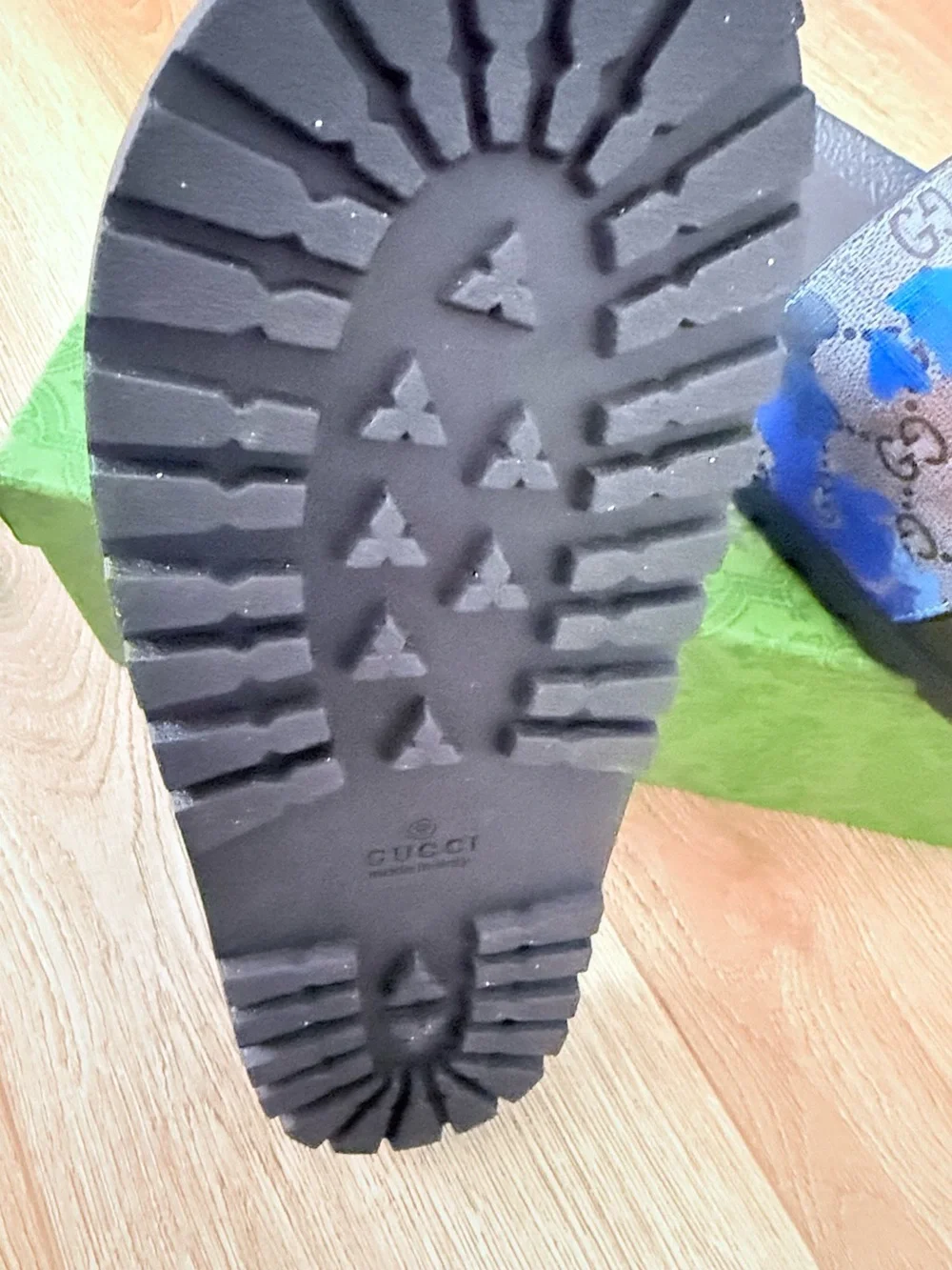 Gucci Blue Camo GG Slide Sandals